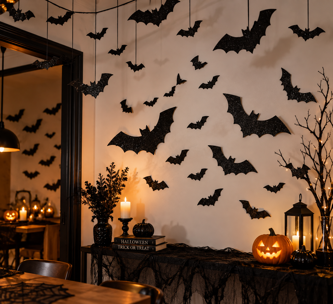 Kit 10 Morcegos Decorativos Para Halloween 150 MM, Preto